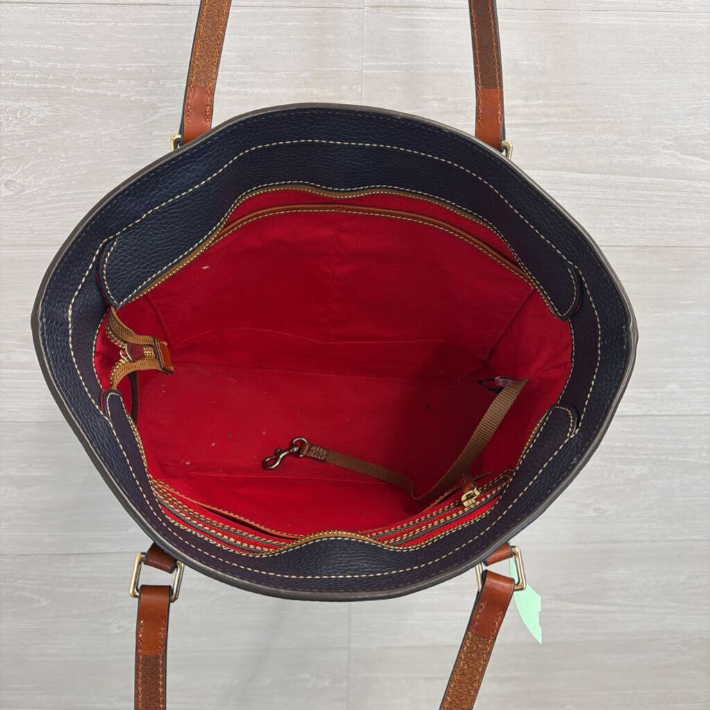 Dooney and Bourke Navy/ Brown Pebble Grain Leather Large Shopper Tote Purse