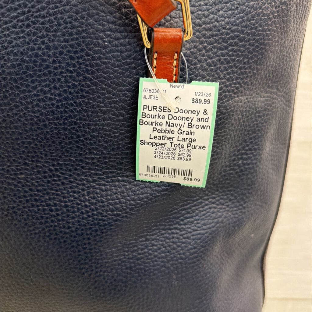 Dooney and Bourke Navy/ Brown Pebble Grain Leather Large Shopper Tote Purse