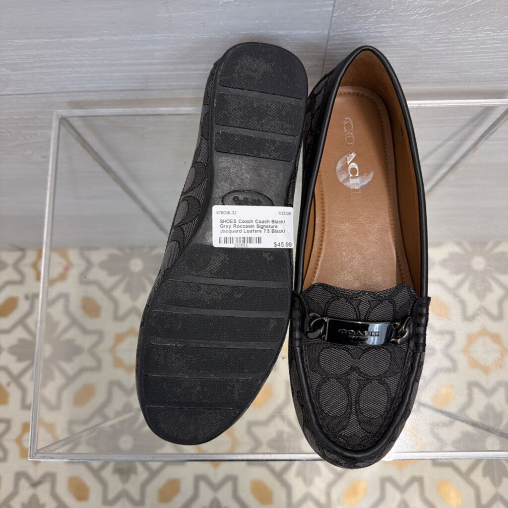 Coach Black/ Grey Roccasin Signature Jacquard Loafers 7.5