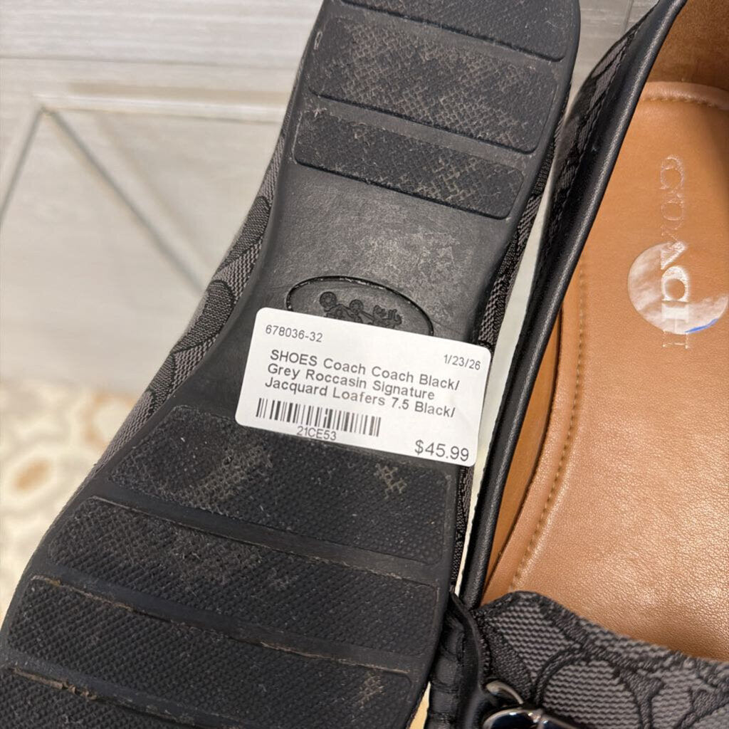 Coach Black/ Grey Roccasin Signature Jacquard Loafers 7.5