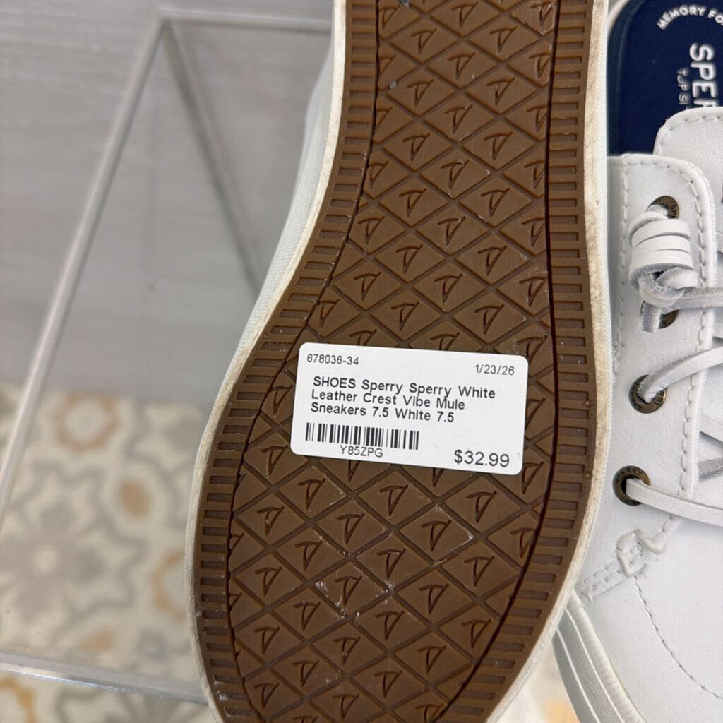 Sperry White Leather Crest Vibe Mule Sneakers 7.5
