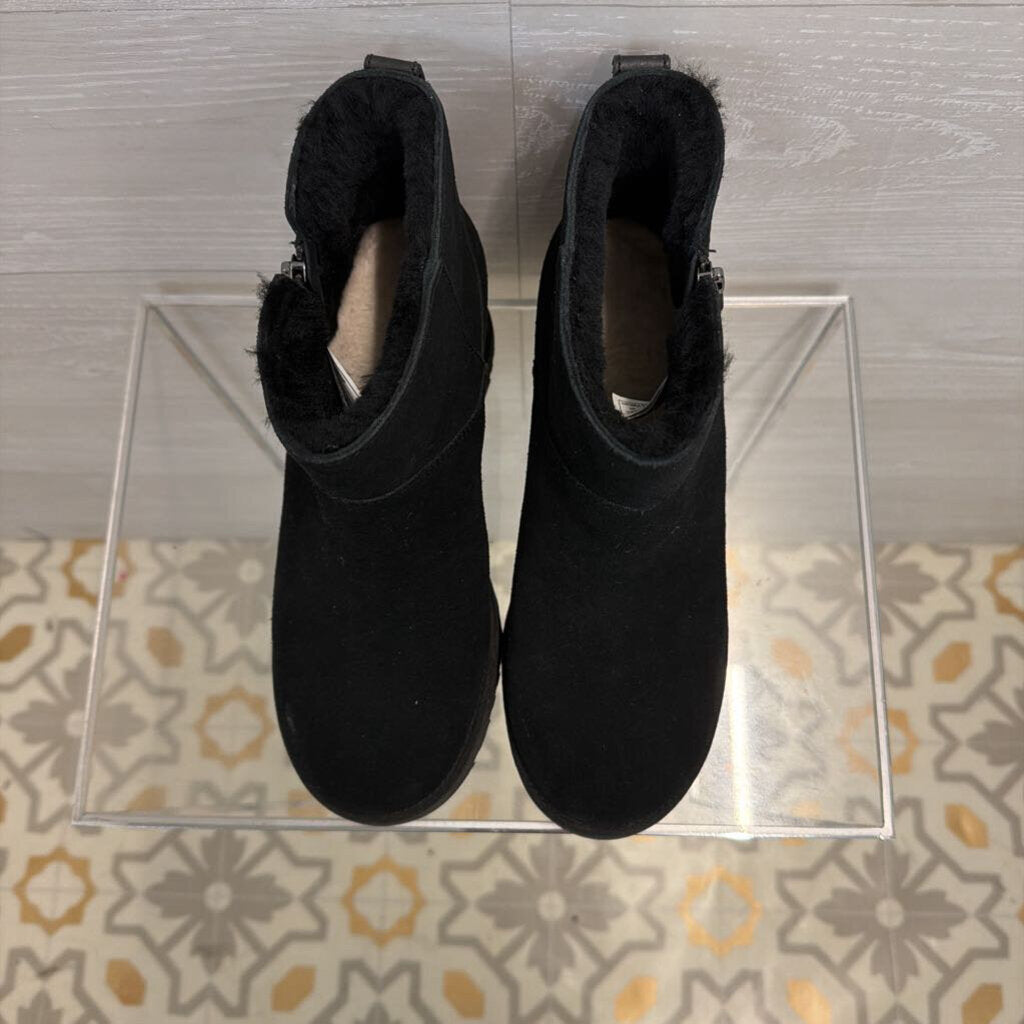 Ugg Black Suede Classic Femme Zip Mini Hidden Wedge Heel Boots 7.5