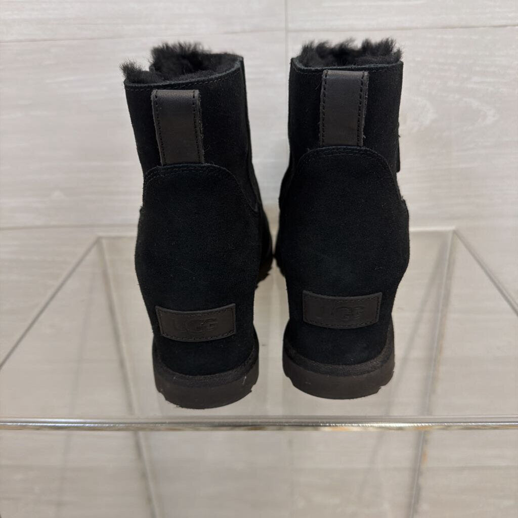 Ugg Black Suede Classic Femme Zip Mini Hidden Wedge Heel Boots 7.5