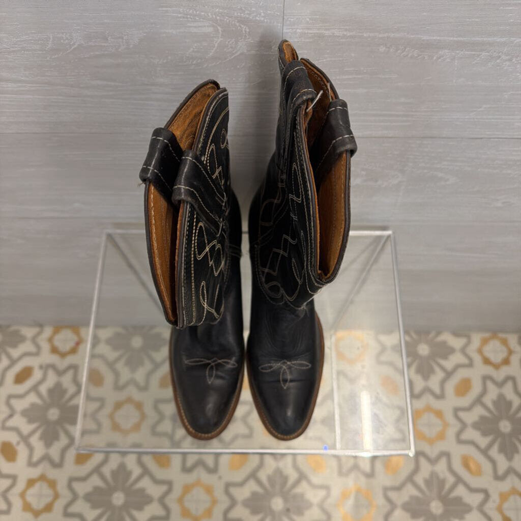 Fye Black/ Cream Contrast Stitching Leather Corinne Tall Boots 8