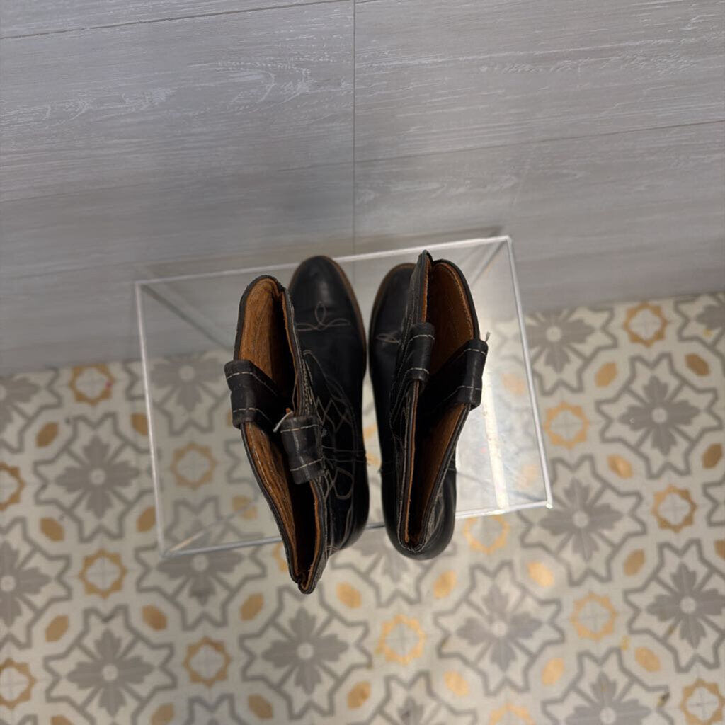 Fye Black/ Cream Contrast Stitching Leather Corinne Tall Boots 8