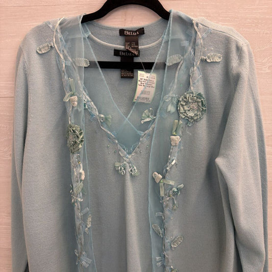 Beliza Blue Knit 3D Flower/ Bow Sweater/ Tank Set Large