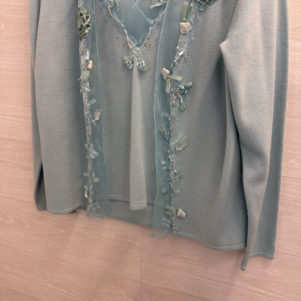 Beliza Blue Knit 3D Flower/ Bow Sweater/ Tank Set Large