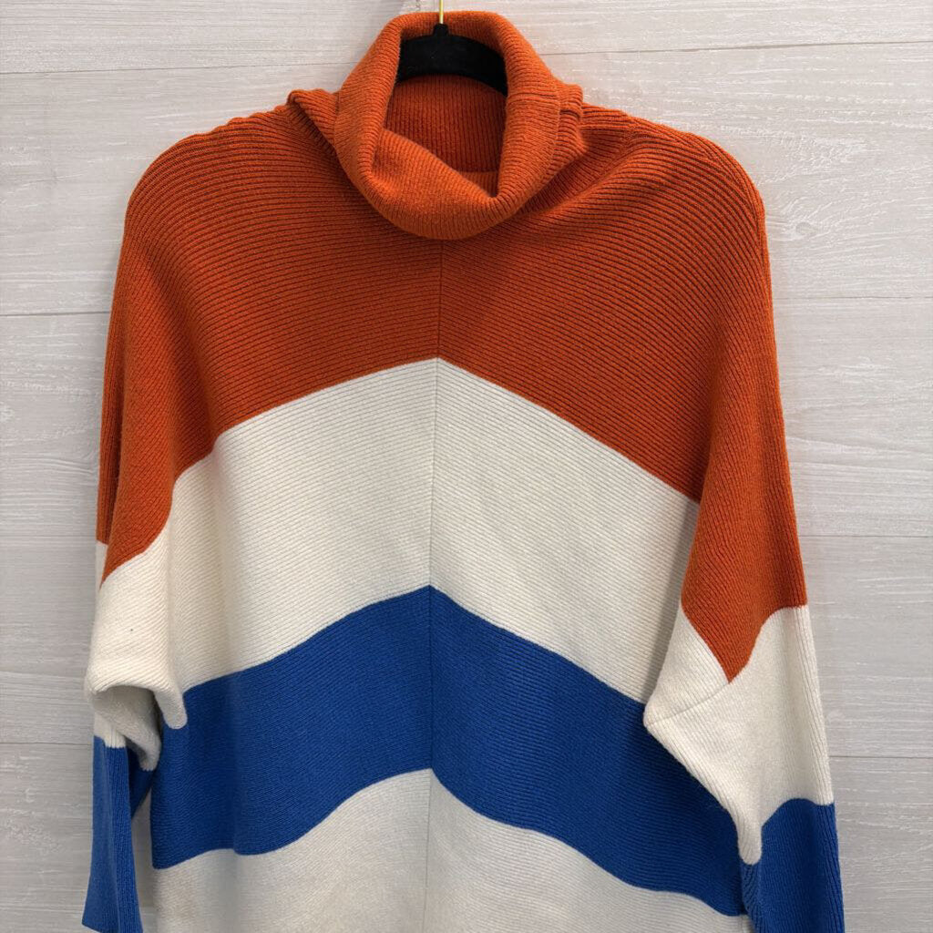 Orange/ White/ Blue Knit Stripe Turtleneck Sweater Extra Small