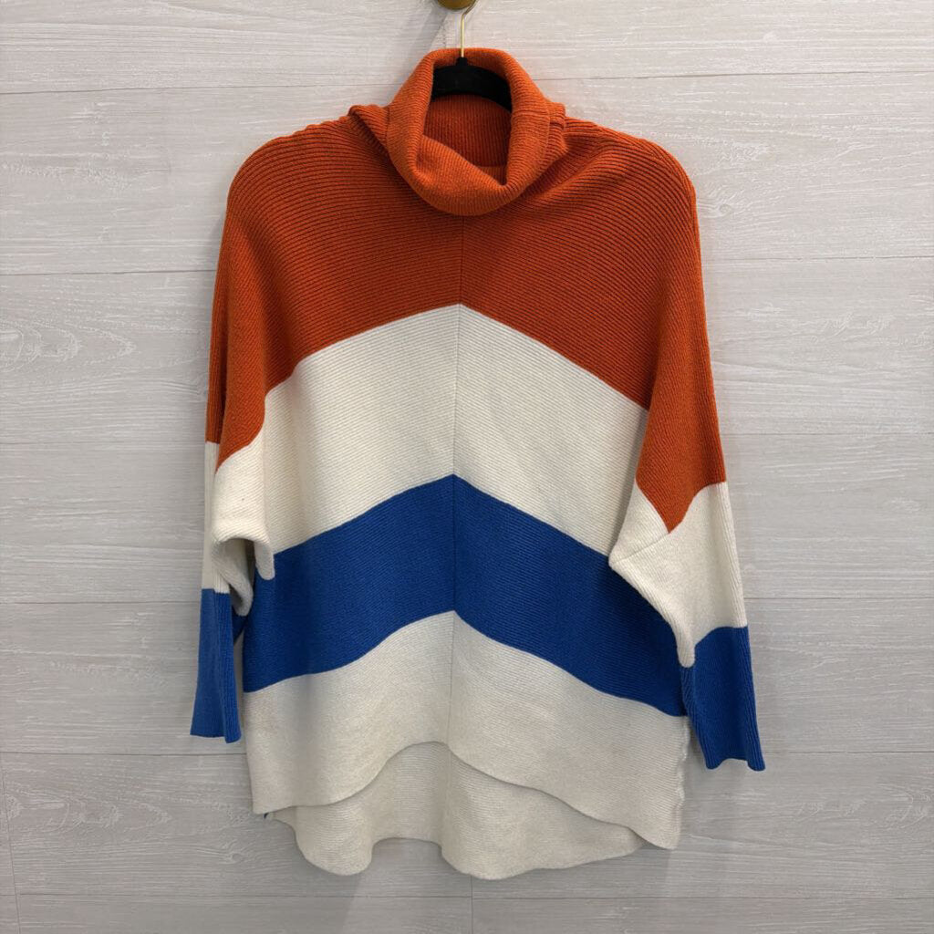 Orange/ White/ Blue Knit Stripe Turtleneck Sweater Extra Small
