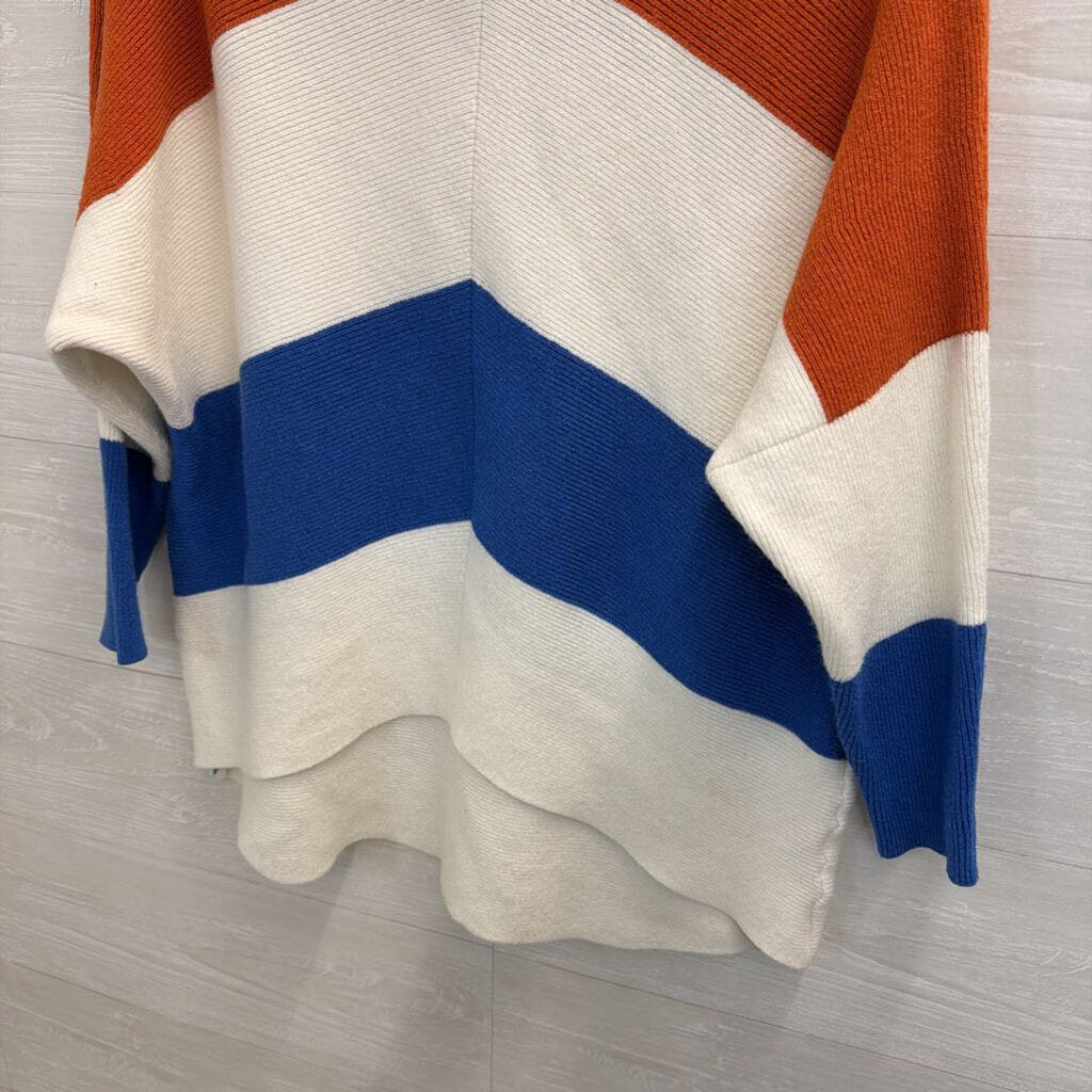 Orange/ White/ Blue Knit Stripe Turtleneck Sweater Extra Small