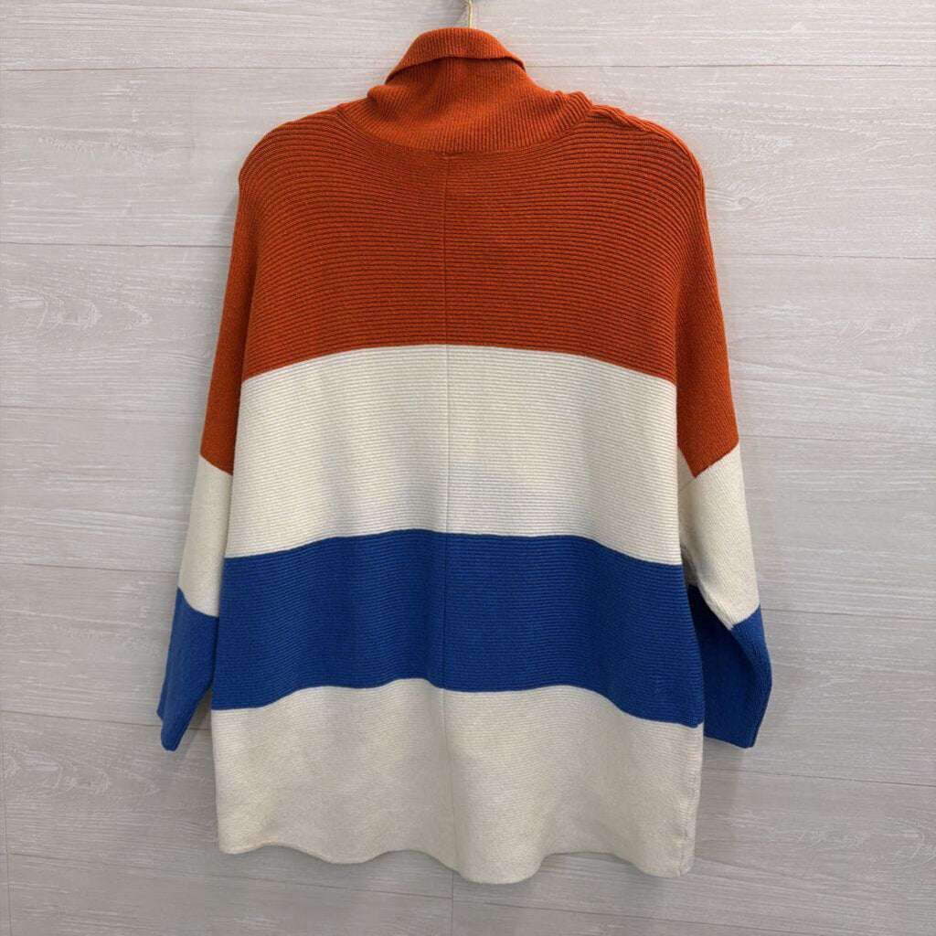 Orange/ White/ Blue Knit Stripe Turtleneck Sweater Extra Small