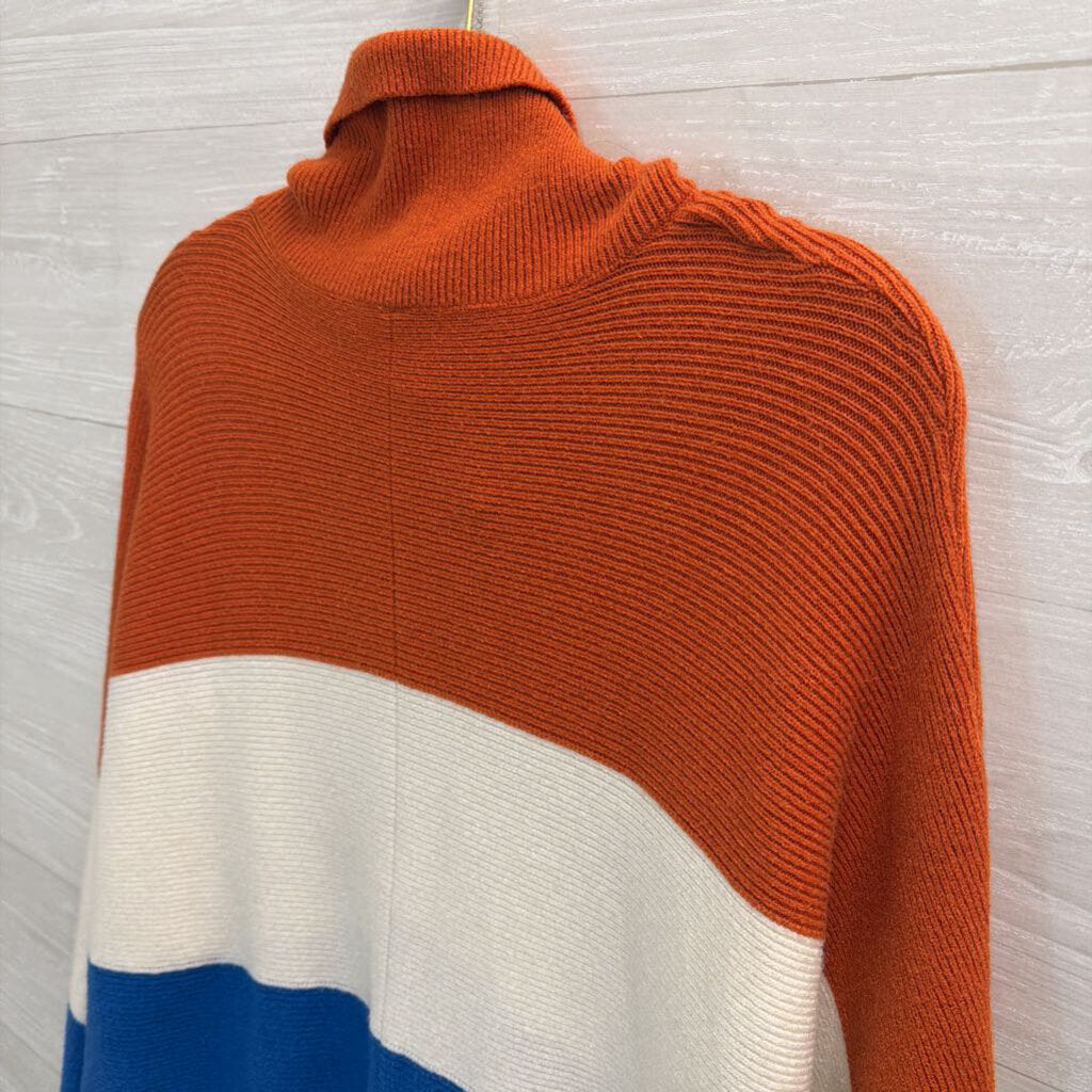 Orange/ White/ Blue Knit Stripe Turtleneck Sweater Extra Small