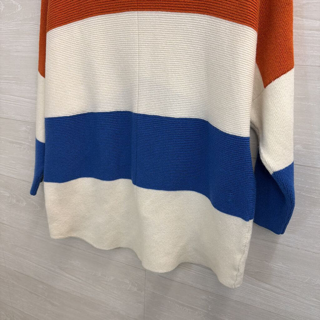 Orange/ White/ Blue Knit Stripe Turtleneck Sweater Extra Small