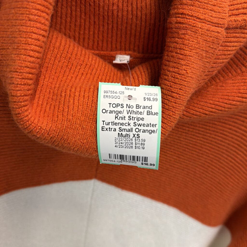 Orange/ White/ Blue Knit Stripe Turtleneck Sweater Extra Small