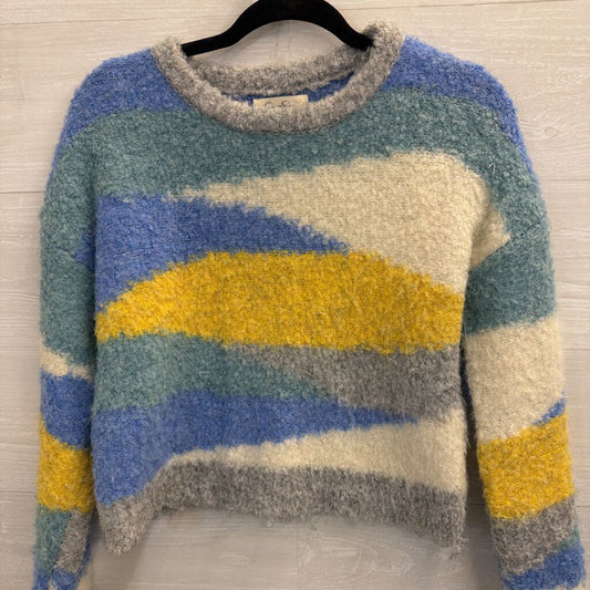 Jessica Simpson White/ Blue/ Yellow Print Cropped Sweater Extra Small