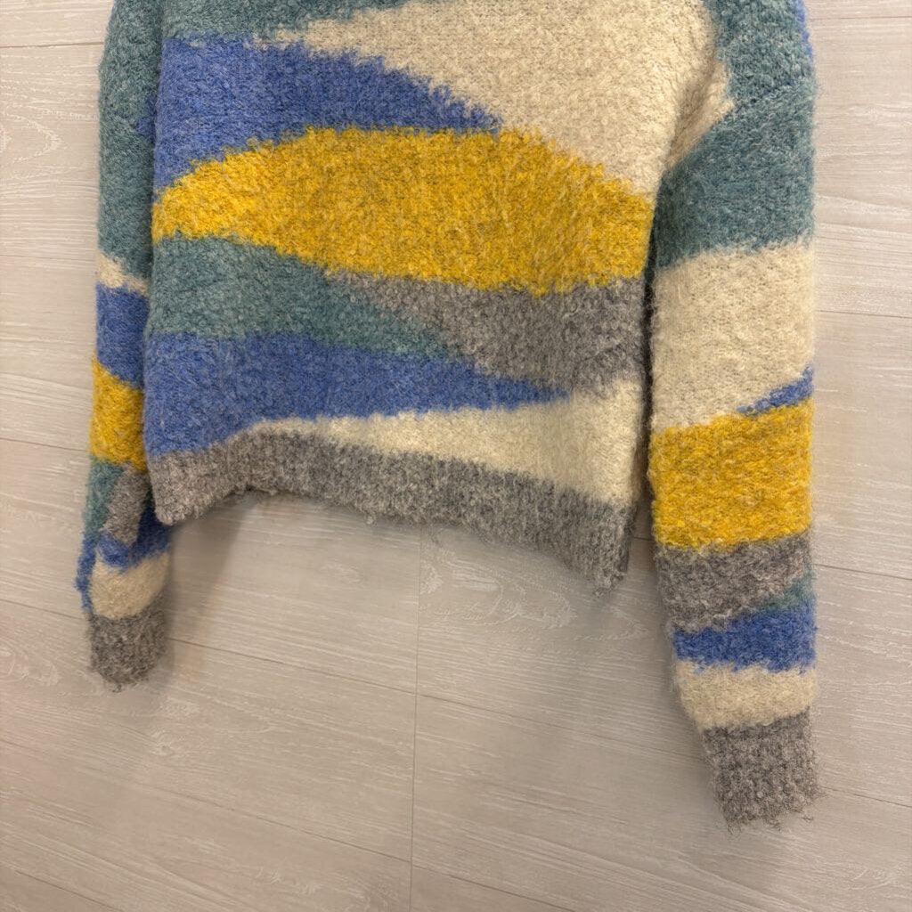 Jessica Simpson White/ Blue/ Yellow Print Cropped Sweater Extra Small