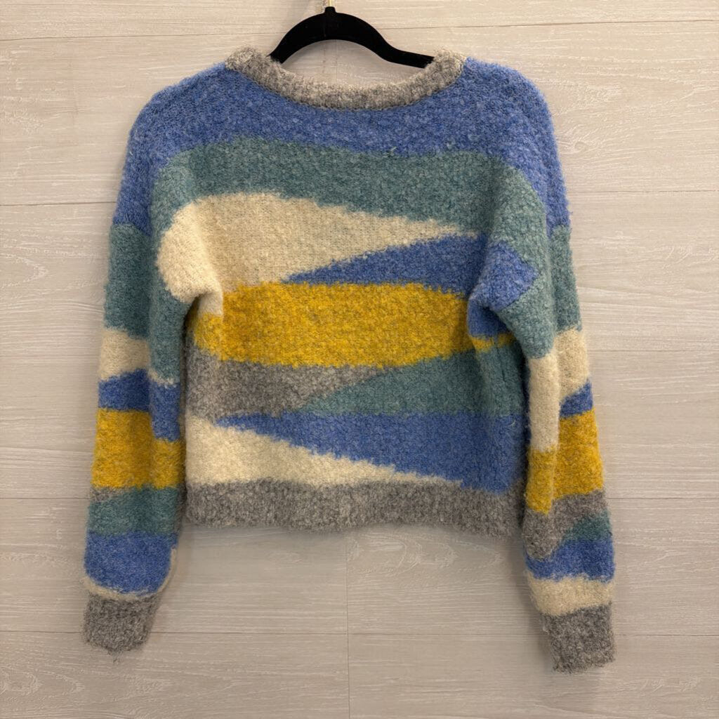 Jessica Simpson White/ Blue/ Yellow Print Cropped Sweater Extra Small