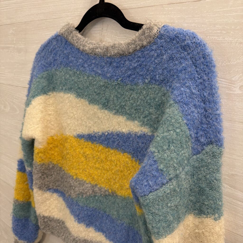 Jessica Simpson White/ Blue/ Yellow Print Cropped Sweater Extra Small
