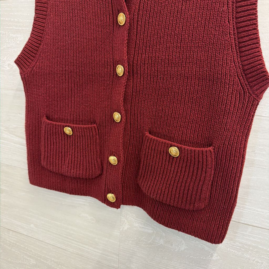 Moon and Madison Burgundy Knit Gold Button Sweater Vest Small