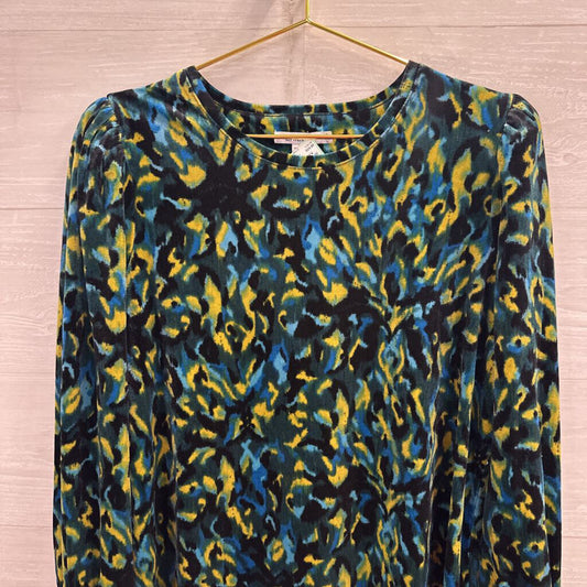 Chicos Blue/ Multi Velour Print Long Sleeve Top Large