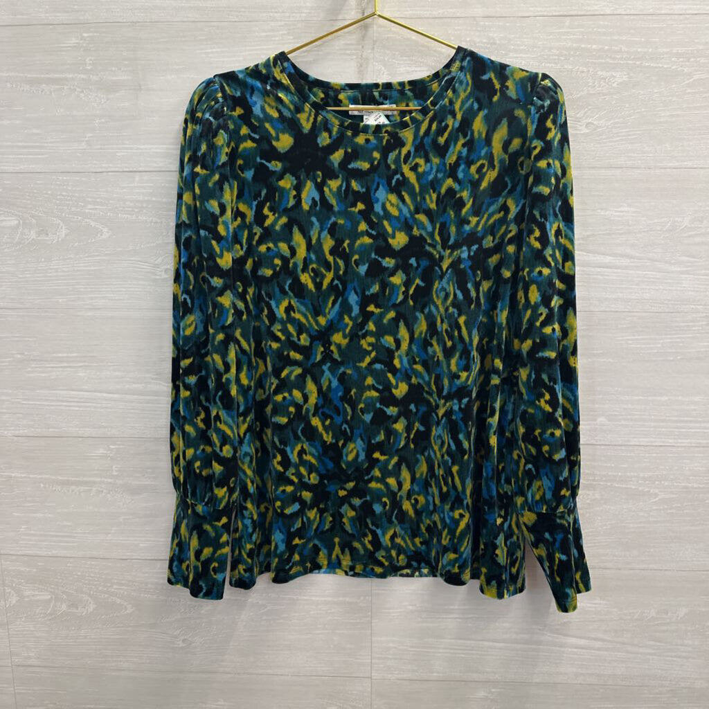 Chicos Blue/ Multi Velour Print Long Sleeve Top Large