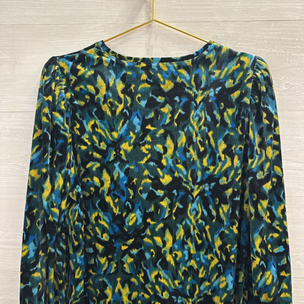 Chicos Blue/ Multi Velour Print Long Sleeve Top Large