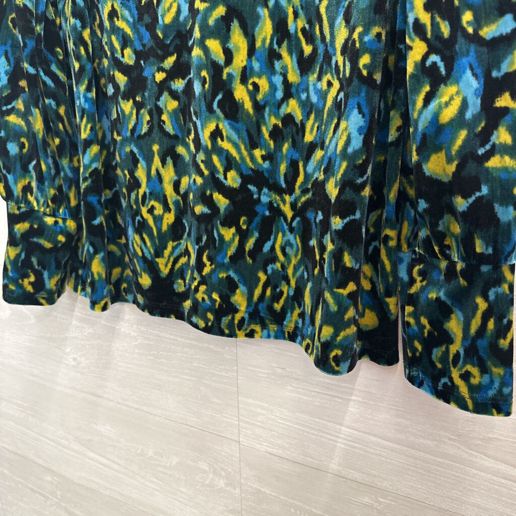 Chicos Blue/ Multi Velour Print Long Sleeve Top Large