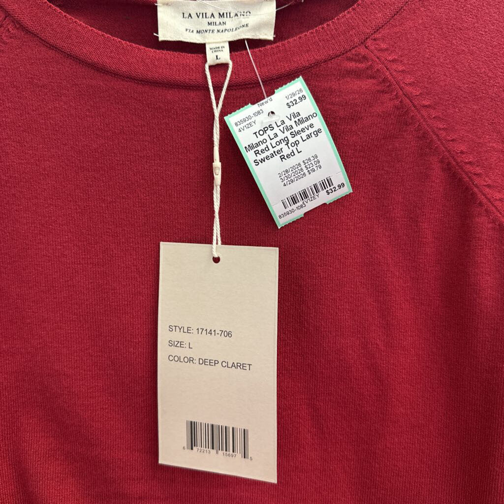 La Vila Milano Red Long Sleeve Sweater Top Large