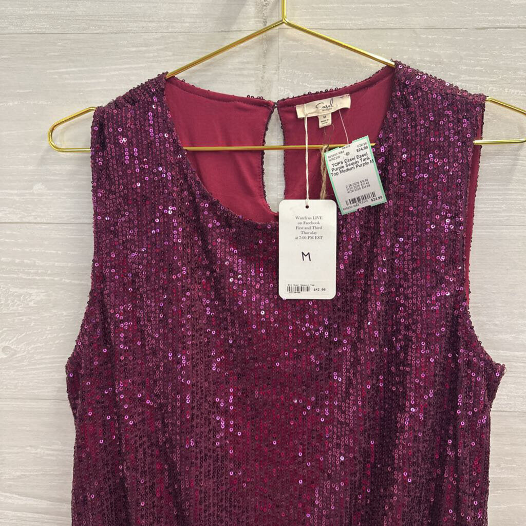 Easel Purple Sequin Tank Top Medium