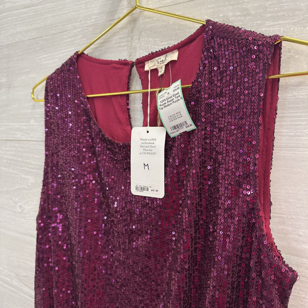 Easel Purple Sequin Tank Top Medium