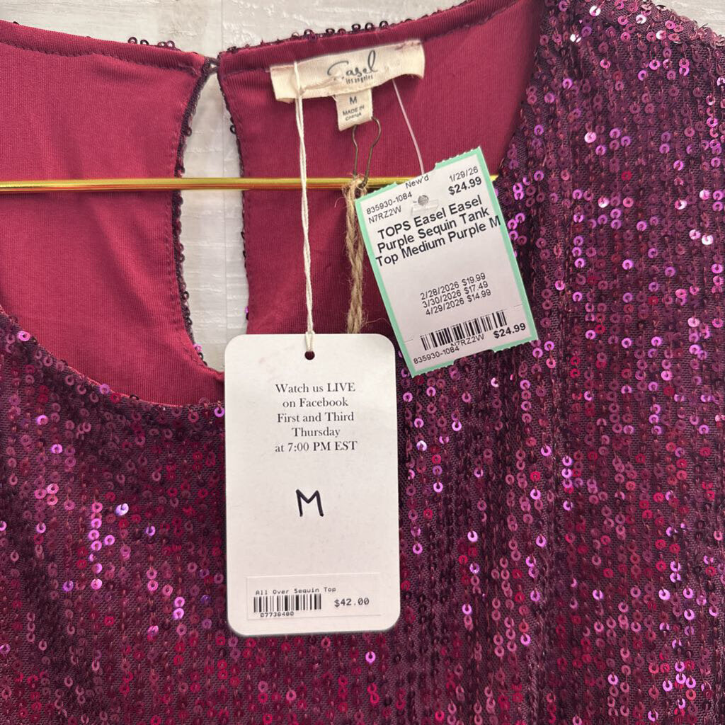 Easel Purple Sequin Tank Top Medium