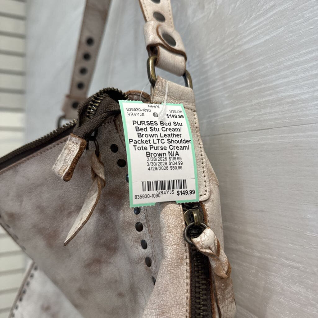 Bed Stu Cream/ Brown Leather Packet LTC Shoulder Tote Purse