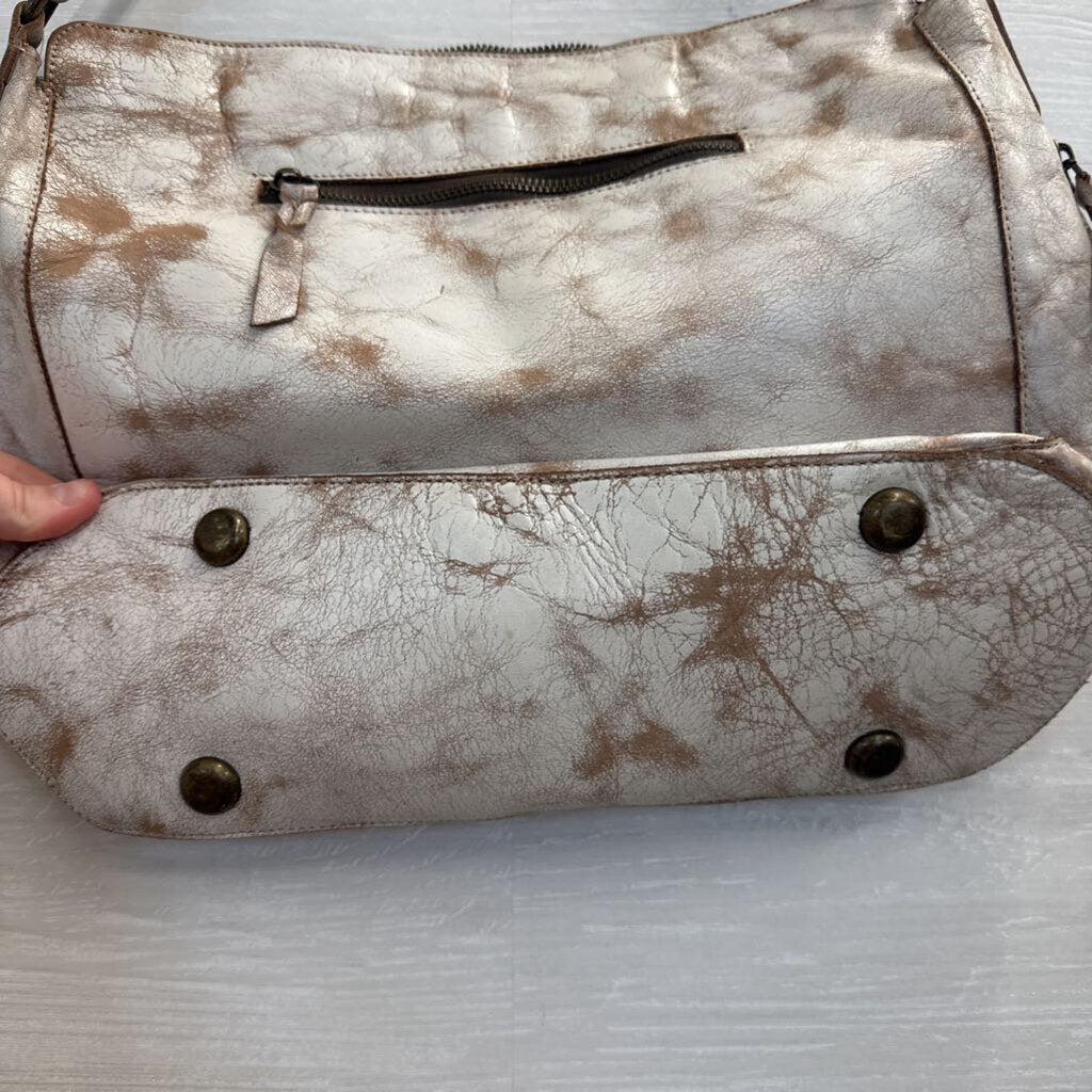 Bed Stu Cream/ Brown Leather Packet LTC Shoulder Tote Purse