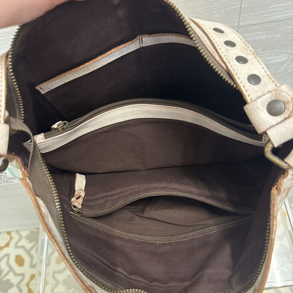 Bed Stu Cream/ Brown Leather Packet LTC Shoulder Tote Purse