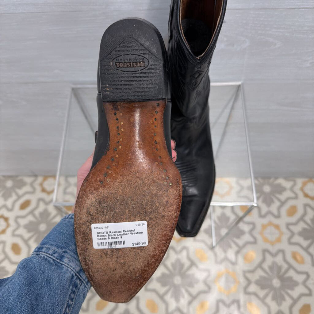 Resistol Ranch Black Leather Western Boots 9