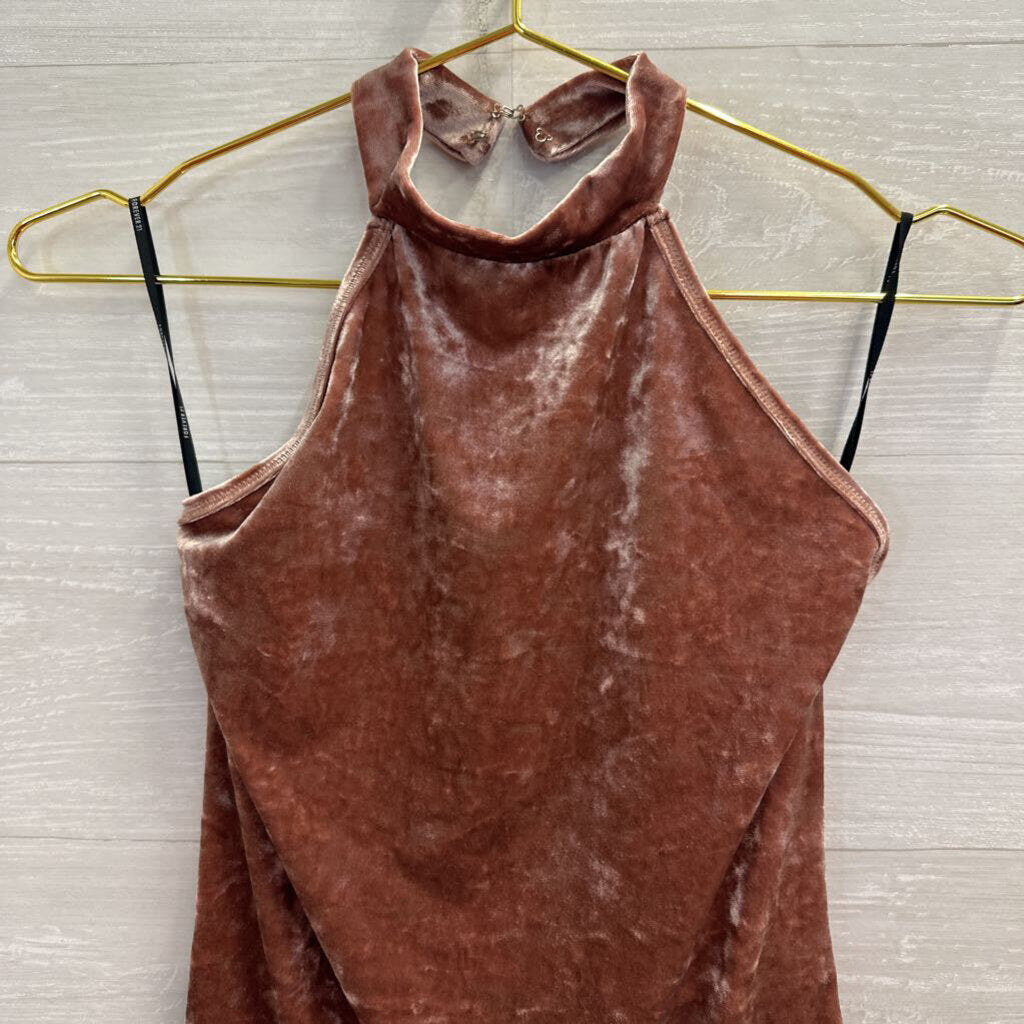 Mauve Pink Velvet High Neck Bodysuit Medium