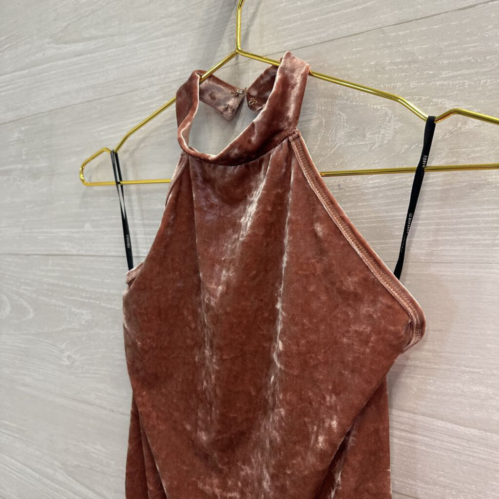 Mauve Pink Velvet High Neck Bodysuit Medium