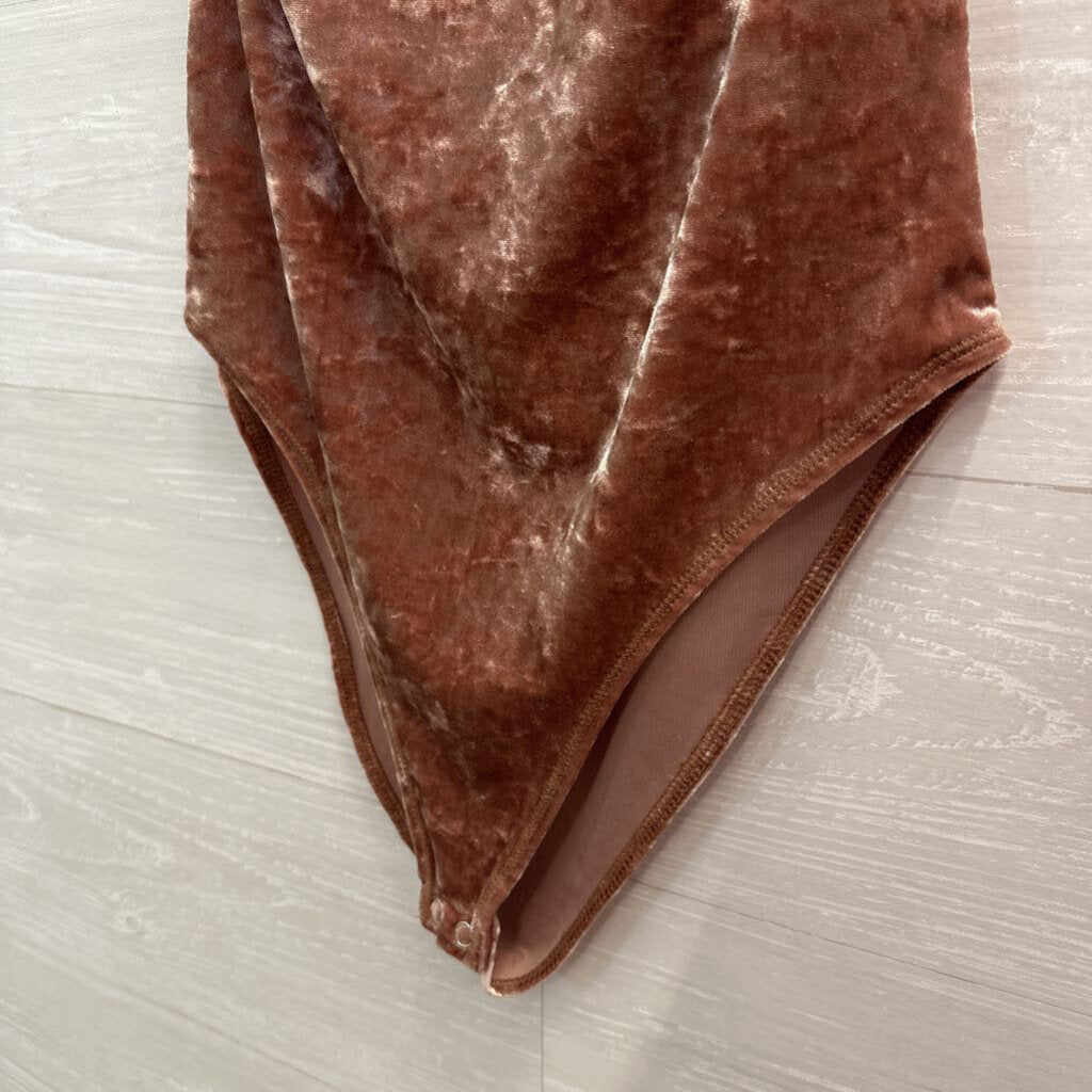 Mauve Pink Velvet High Neck Bodysuit Medium