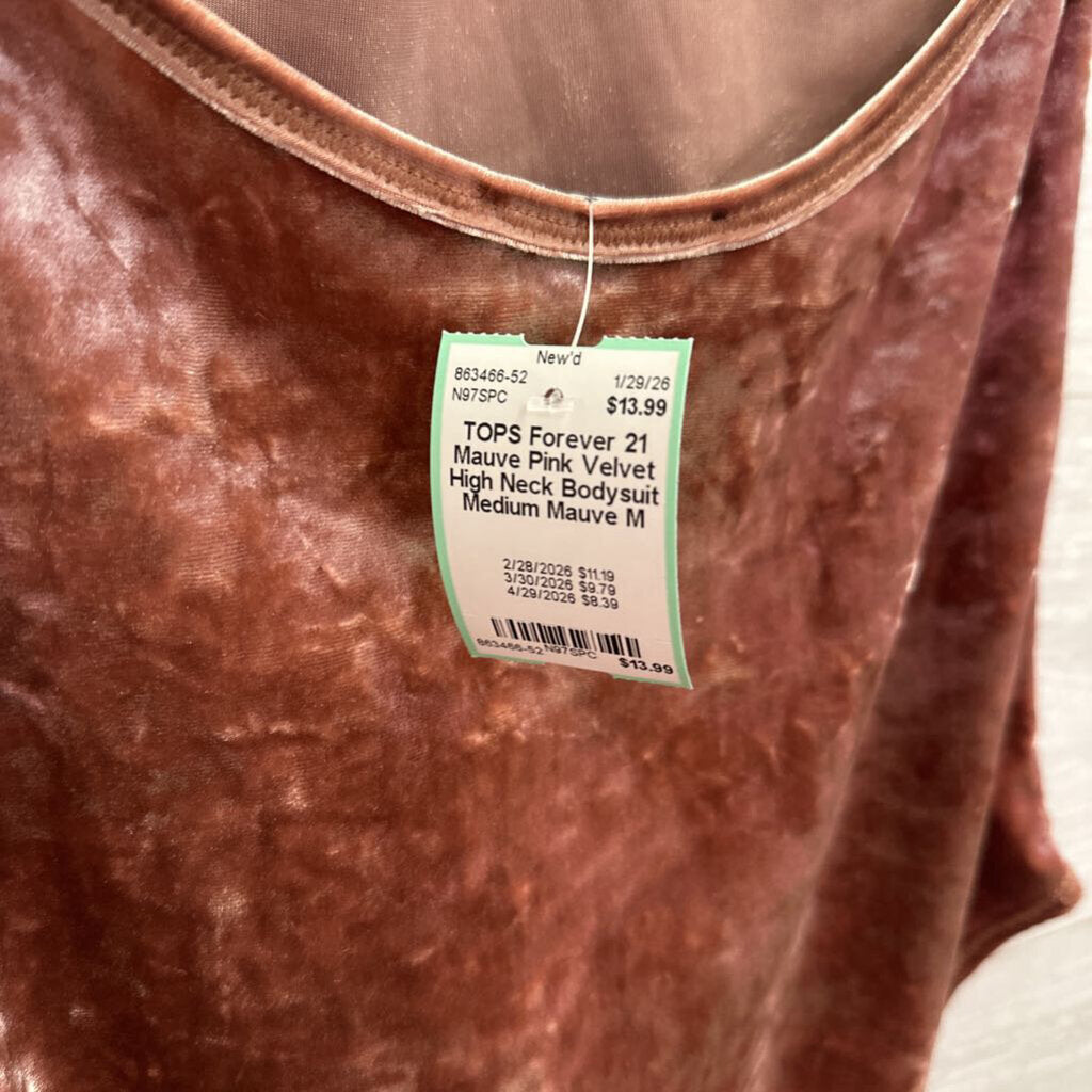 Mauve Pink Velvet High Neck Bodysuit Medium