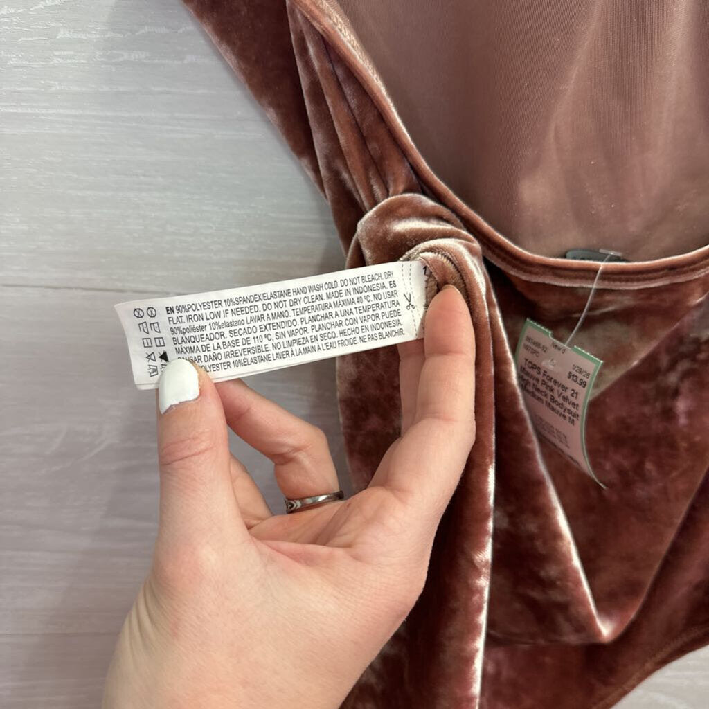 Mauve Pink Velvet High Neck Bodysuit Medium