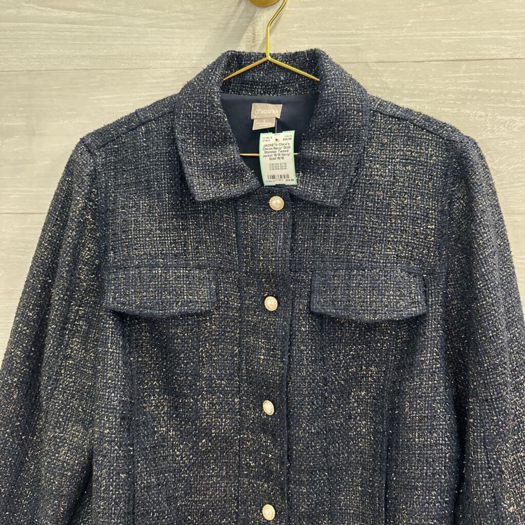 Chicos Navy/ Gold Shimmer Tweed Jacket 16/18