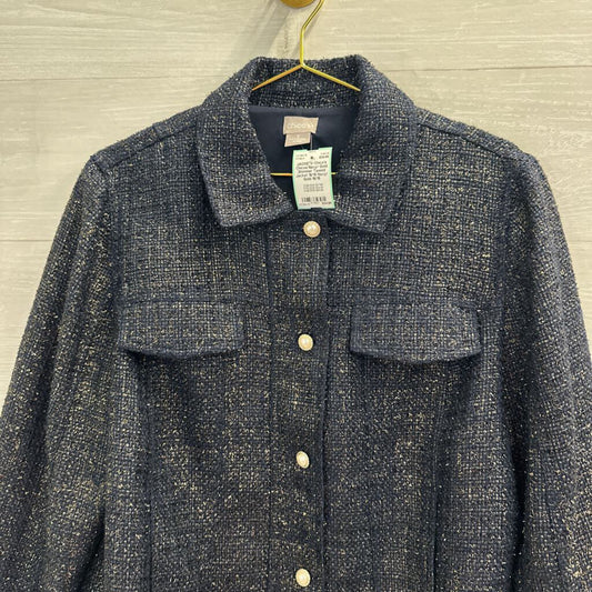 Chicos Navy/ Gold Shimmer Tweed Jacket 16/18
