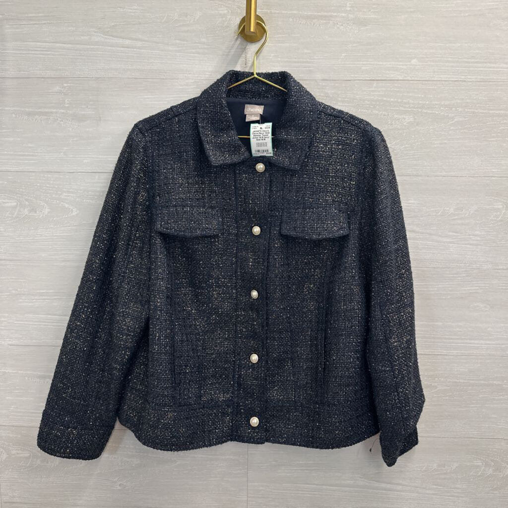Chicos Navy/ Gold Shimmer Tweed Jacket 16/18