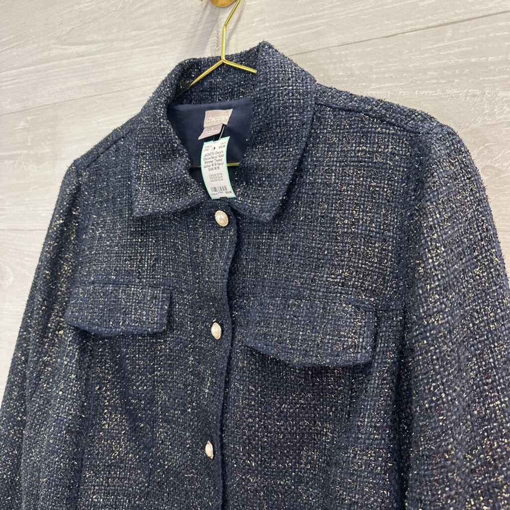 Chicos Navy/ Gold Shimmer Tweed Jacket 16/18