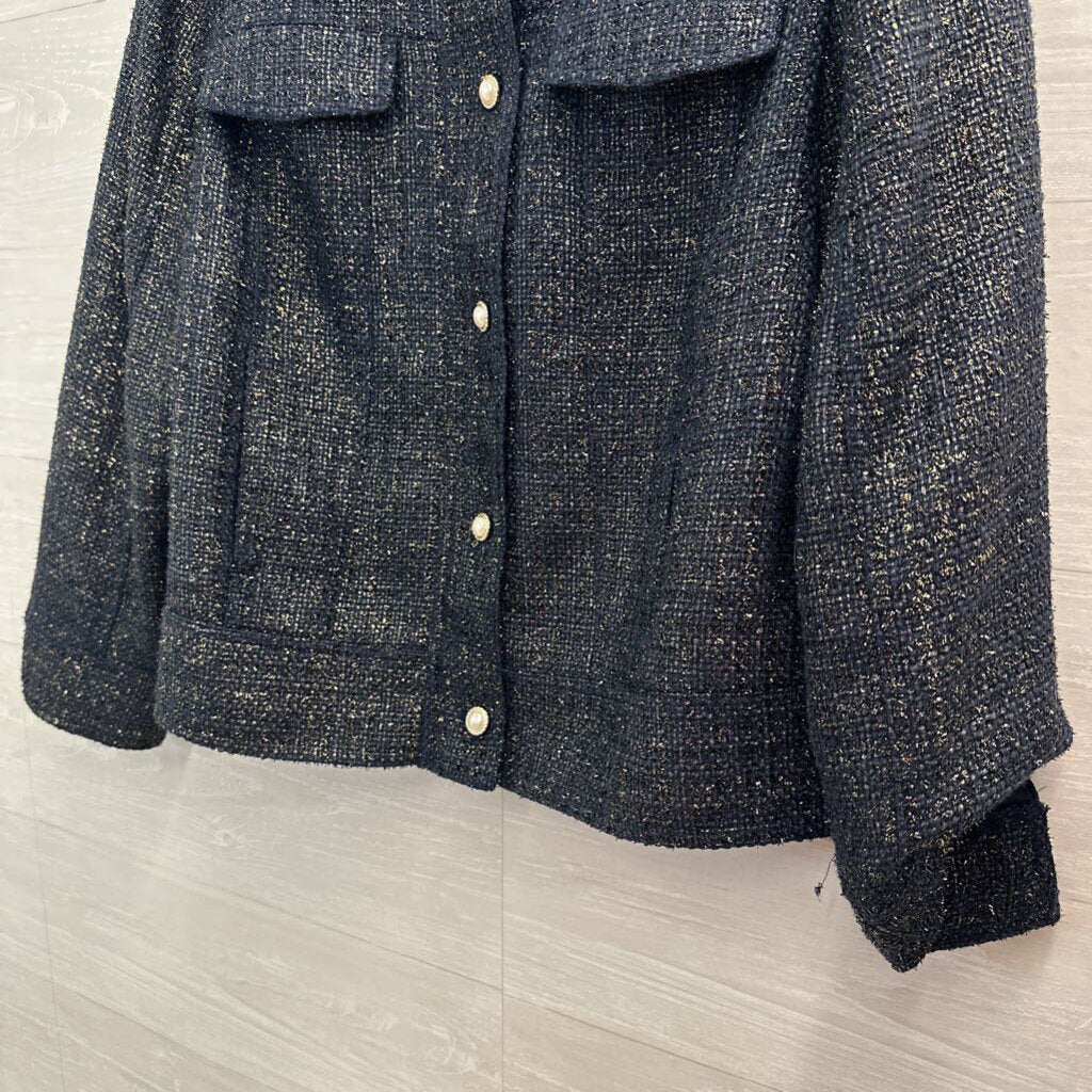 Chicos Navy/ Gold Shimmer Tweed Jacket 16/18