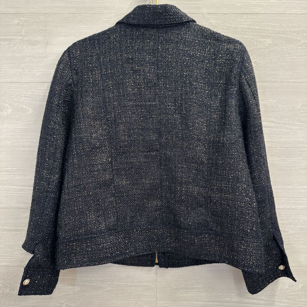Chicos Navy/ Gold Shimmer Tweed Jacket 16/18