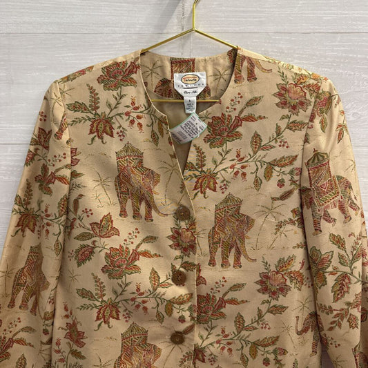Talbots Gold/ Multi 100% Silk Elephant Print Jacket 6 Petite