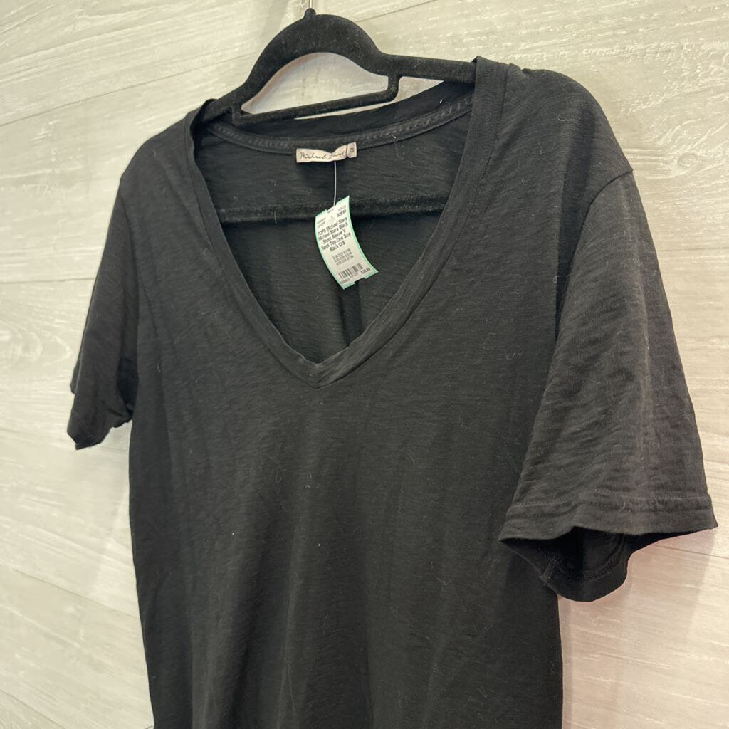 Michael Stars Black Short Sleeve V Neck Top One Size