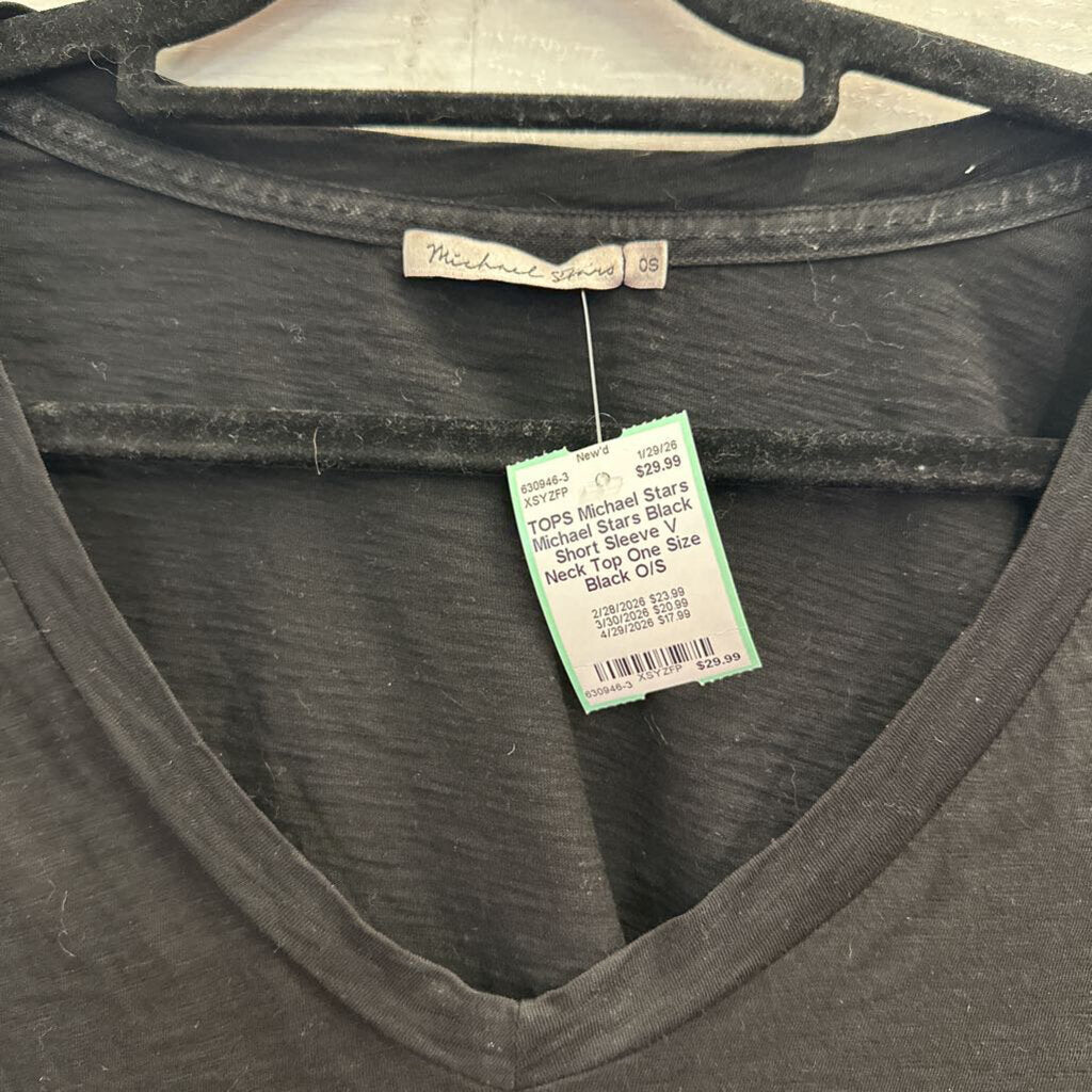 Michael Stars Black Short Sleeve V Neck Top One Size