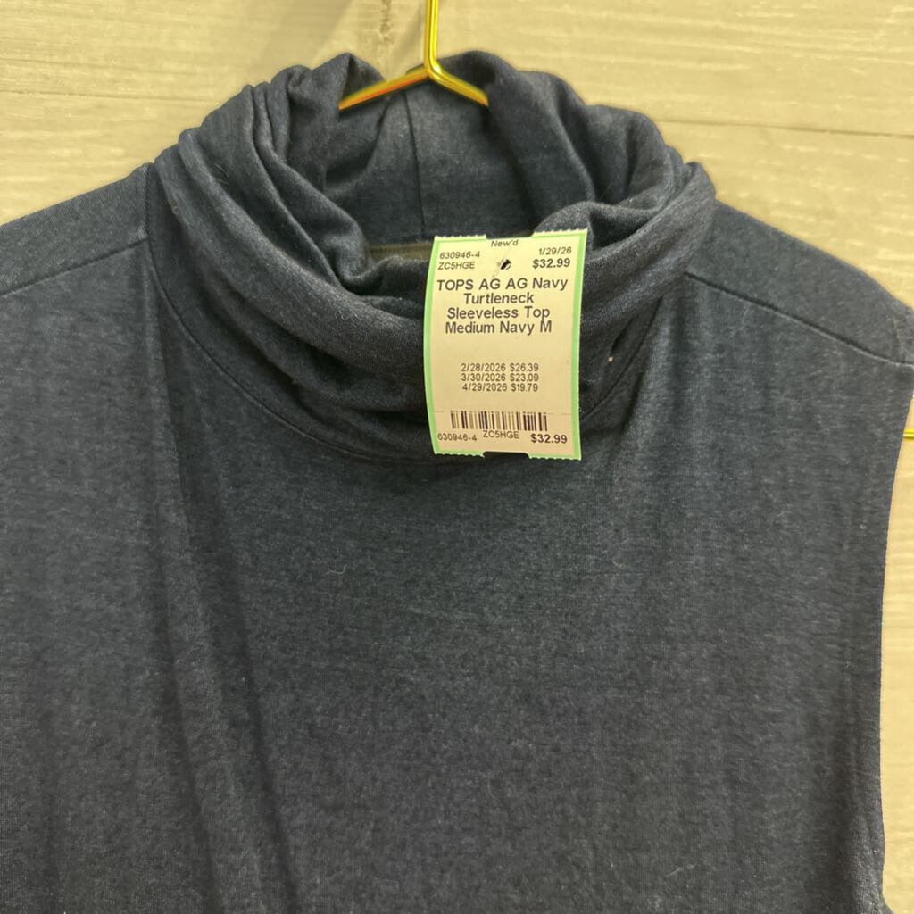 AG Navy Turtleneck Sleeveless Top Medium